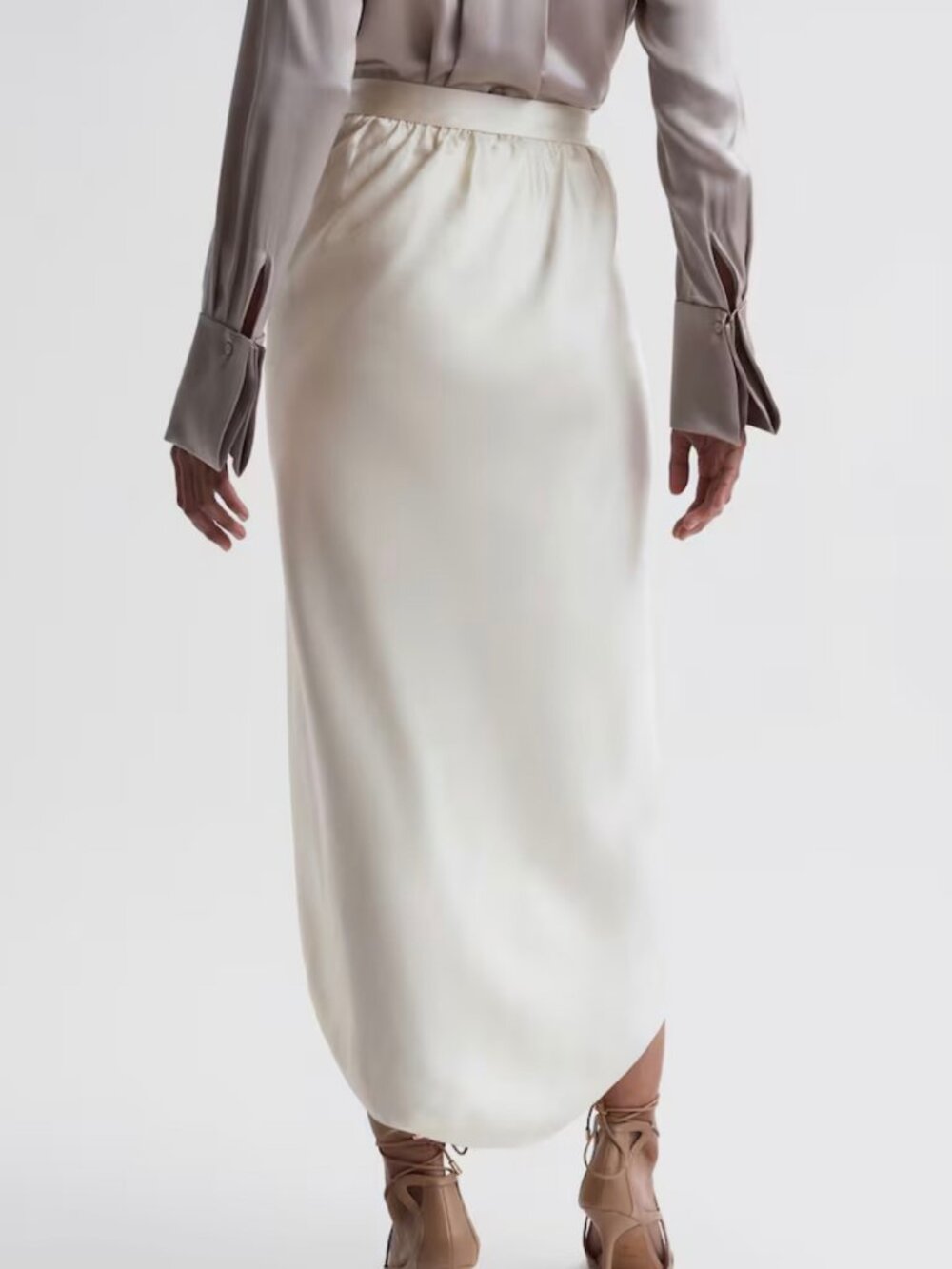 Reiss Tyra Silk High-Low Wrap Skirt Ivory Size 0